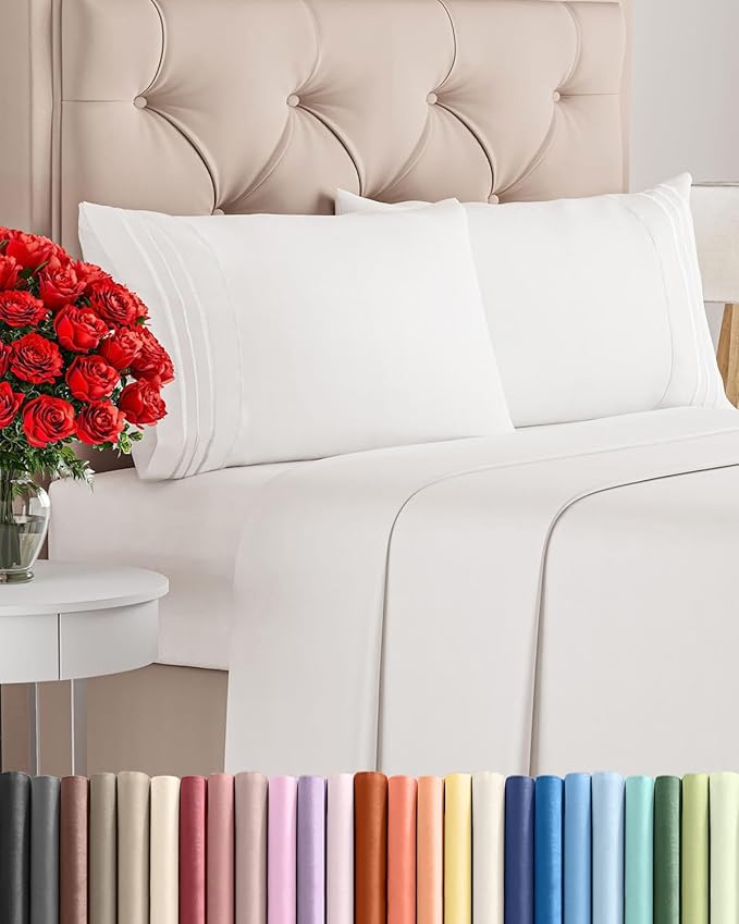 King Size 4 Piece Sheet Set - Comfy Breathable & Cooling Bed Sheets Set - Hotel Luxury Bedding for Women, Men, Kids, Teens, Boys & Girls - Deep Pockets, Soft, Wrinkle Free - Oeko-Tex - Antique White