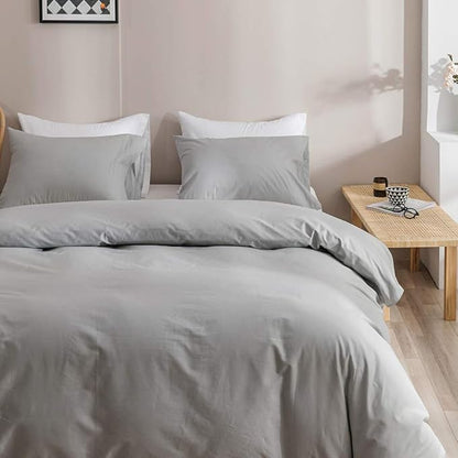CLOTHKNOW Light Grey Full Size Comforter Set Gray Bedding Comforter Sets Men Women Bedding Sets Soft Comforter with 2 x Pillow Cases
