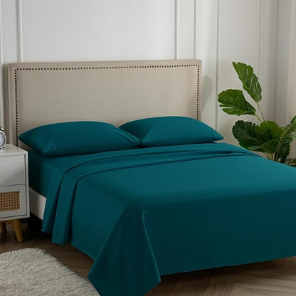 Carressa Linen 100% Egyptian Cotton California King Size Sheet Set - Luxury 600 Thread Count Cotton Sheets Cal King Size (Peacock Teal), Silky Soft, Cooling, Sateen Weave 16" Deep Pocket Hotel Sheets