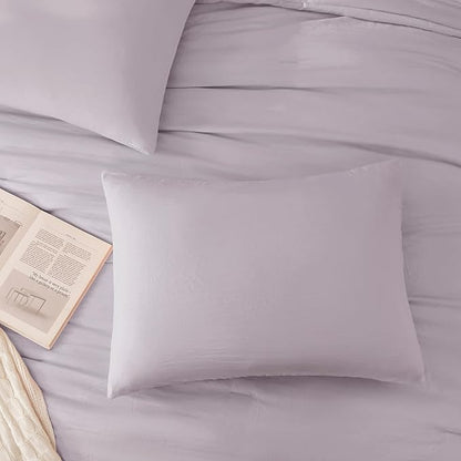 WRENSONGE Full Size Comforter Sets - 3 Pieces Lilac Comforter Prewashed Soft Lightweight for All Seasons, Fluffy Down Alternative Comforter Full Size with 2 Pillow Shams