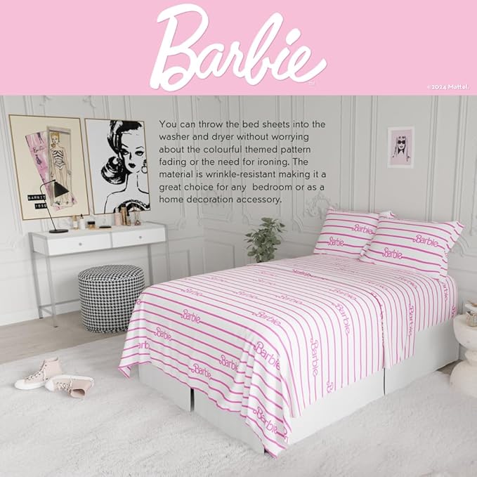 Collectibles Barbie Logo Bedding Super Soft Cozy Microfiber 4 Piece Full Sheet Set, (Officially Licensed Product) By Franco