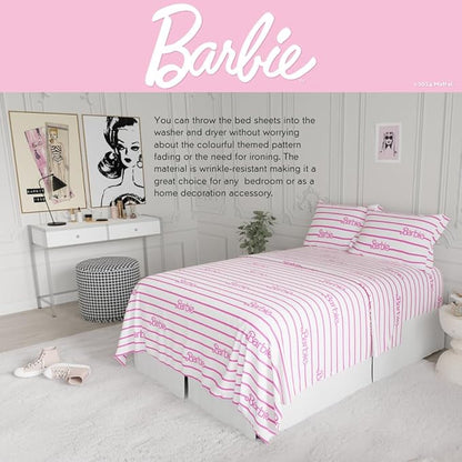 Collectibles Barbie Logo Bedding Super Soft Cozy Microfiber 4 Piece Full Sheet Set, (Officially Licensed Product) By Franco