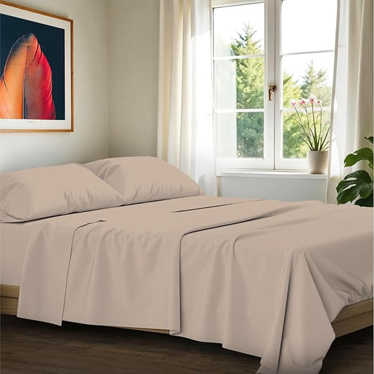 Ashton Sheets 100% Egyptian Cotton Sheets King Size - 1200 Thread Count King Size Sheets Set Egyptian Cotton, 4 PC Luxury Bedsheet (Taupe), Soft, Cooling, 17" Deep Pocket Sateen Weave Bedsheet Set