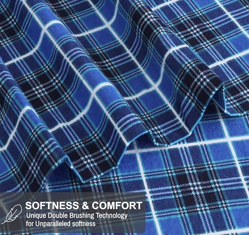 RUVANTI Flannel Sheets Set California King Size, Blue Plaid