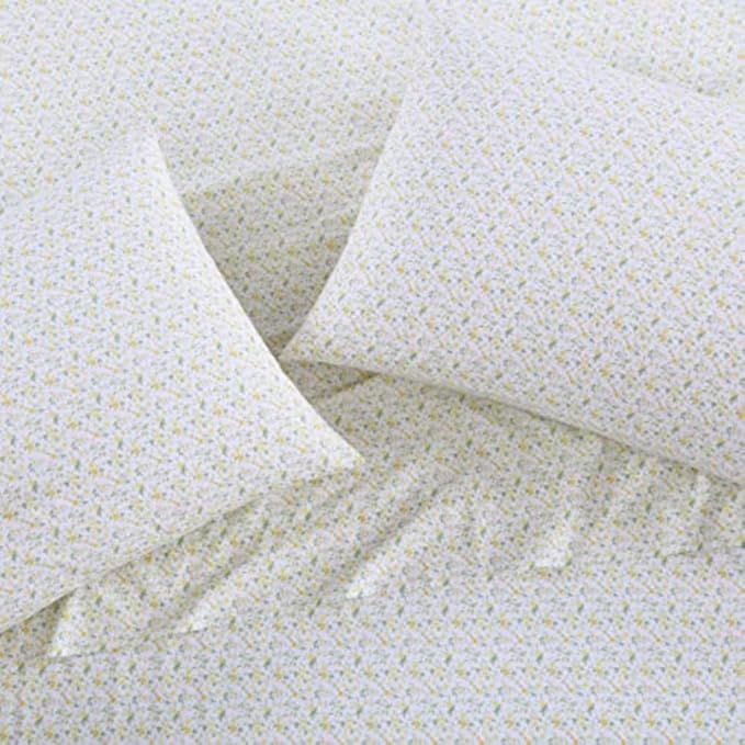 Laura Ashley - Twin XL Sheets, Cotton Percale Bedding Set, Lightweight & Breathable Home Decor, Dorm Room Essentials (Evie Yellow, Twin XL)