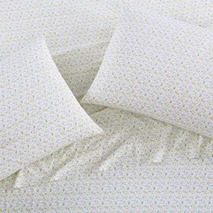 Laura Ashley - Twin XL Sheets, Cotton Percale Bedding Set, Lightweight & Breathable Home Decor, Dorm Room Essentials (Evie Yellow, Twin XL)