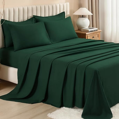 Litanika Super King Plus Comforter Sets Emerald Green - 7 Pieces Bed in a Bag Oversized King Bedding Comforter Sets, Solid Lightweight Bed Set with Comforter, Sheets, Pillowcases & Shams