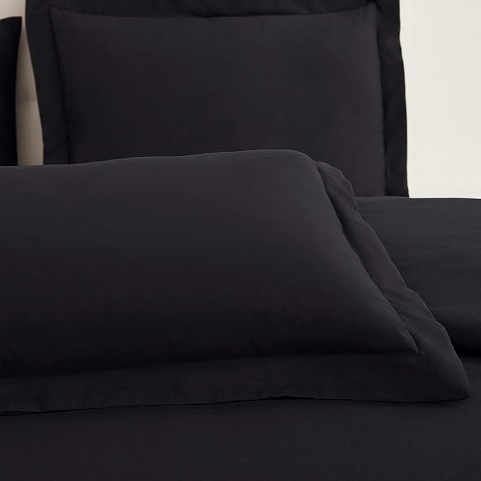 Mellanni Duvet Cover Set - 5 PC Iconic Collection Bedding Set - Hotel Luxury, Extra Soft & Cooling - Microfiber - Button Closure and Corner Ties (Oversized King, Black)