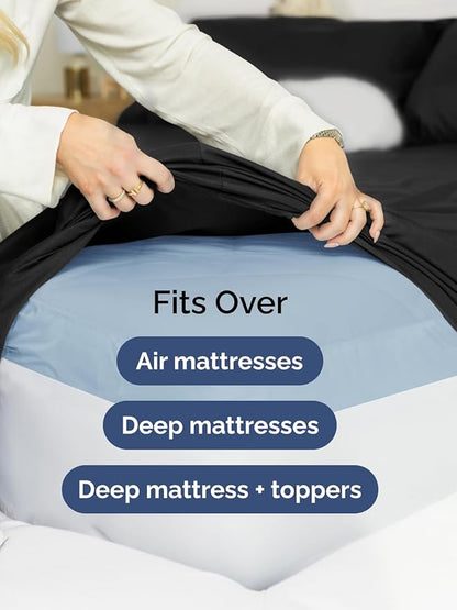 Extra Deep Full Sheet Set - 6 Piece Breathable and Cooling Sheets - Hotel Luxury Bedding for Women, Men, Kids & Teens - Easy & Secure Fit - Soft, Wrinkle Free and Comfy - Extra Deep Pockets - Black