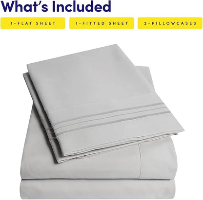 1500 Supreme Collection Full Sheet Sets Light Gray Silver - Luxury Hotel Bed Sheets and Pillowcase Set for Full Mattress - Extra Soft, Elastic Corner Straps, Deep Pocket Sheets, Full Silver