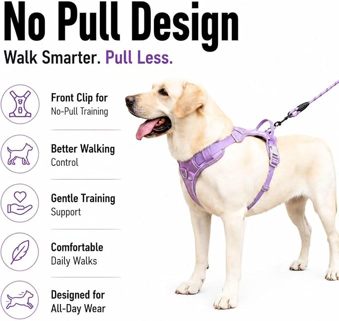 No Pull Dog Harness with Built-in Hidden AirTag & GPS Tracker Holder, Reflective Adjustable Escape-Proof Vest Harness for Small & Medium Dogs (Purple, XL)