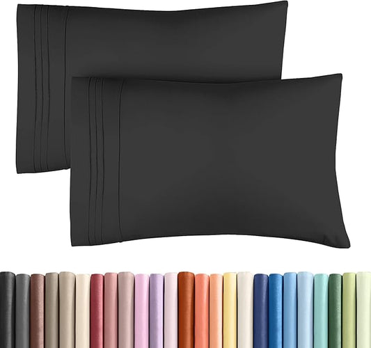 King Standard Pillow Cases Set of 2 - Ultra-Soft Hotel Quality Pillowcase Covers - Comfy, Cozy & Fade Free - Wrinkle Resistant - Machine Washable Pillow Protectors - 2 Piece Set - King Standard Black