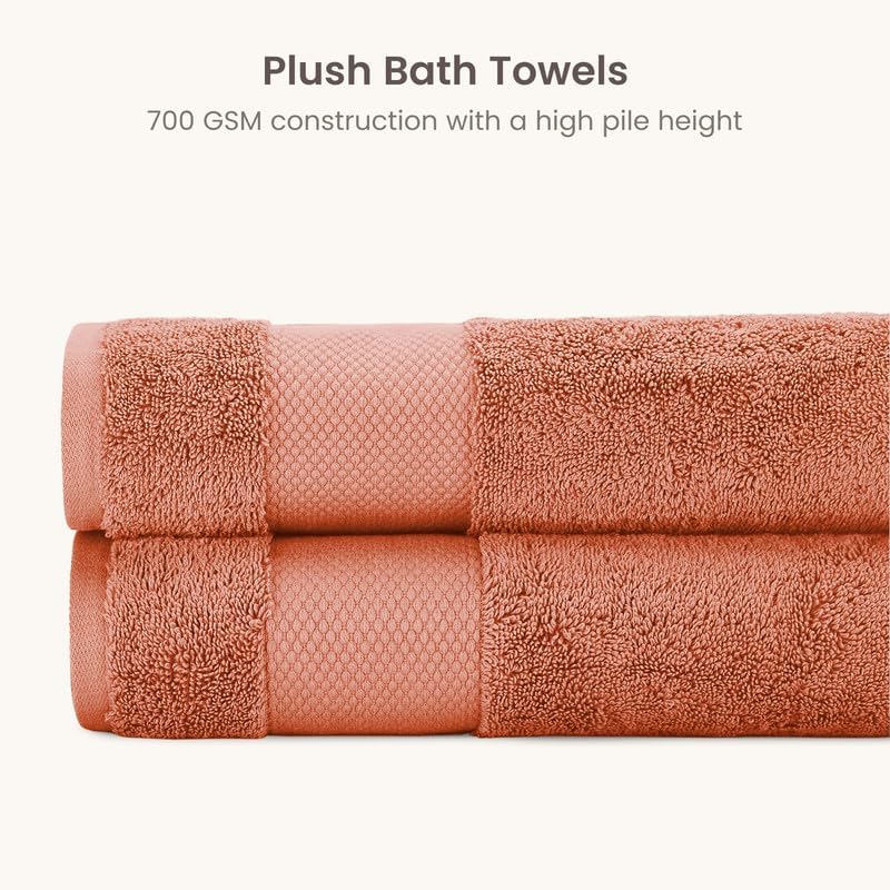 BIOWEAVES 100% Organic Cotton 700 GSM Luxury Bath Towels for Bathroom 30" x 58" GOTS Certified - Burnt Orange, Pack of 2