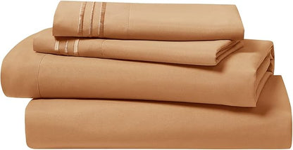 Clara Clark Bed Sheets, Premier 1800 Series 4 Piece Bed Sheet Set, Deep Pocket, Wrinkle, Fade, Stain Resistant, Luxury Soft Bedding Sheets & Pillowcases, Twin-XL, Mocha Brown