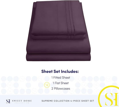 Queen Size Bed Sheets - Breathable Luxury Sheets with Full Elastic & Secure Corner Straps Built In - 1800 Supreme Collection Extra Soft Deep Pocket Bedding Set, Sheet Set, Queen, Purple