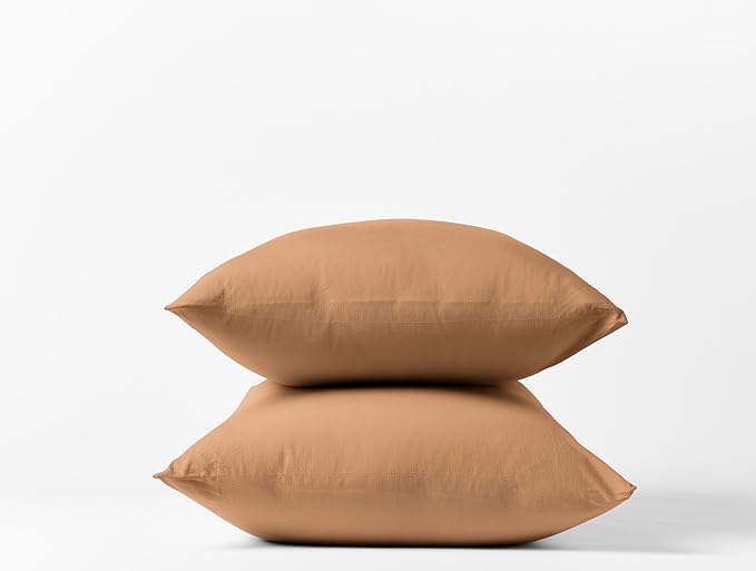 Coyuchi Crinkled Percale Pillowcase Set of 2 – 100% GOTS Certified Organic Cotton, Soft & Cool Standard Pillowcases, Breathable Medium Weight Cotton (Ginger)