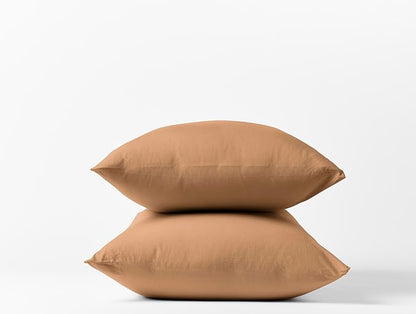 Coyuchi Crinkled Percale Pillowcase Set of 2 – 100% GOTS Certified Organic Cotton, Soft & Cool Standard Pillowcases, Breathable Medium Weight Cotton (Ginger)