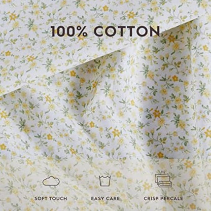 Laura Ashley - Standard Pillowcase Set, Breathable Percale Cotton Bedding, Crisp & Cool Home Decor (Evie Yellow, 2 Piece)