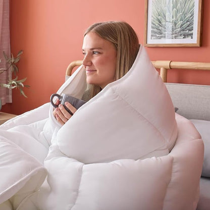 Linenspa White Down Alternative Comforter and Duvet Insert, for California King Size Bed – All-Season Comforter with Box Stitch and 8 Duvet Loops – Bedding for Kids, Teens, and Adults