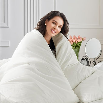 NEXHOME PRO Queen Duvet Cover Set – 100% Certified Organic Cotton with Washed Feel & Linen-Like Texture, Comfortable & Breathable, Home Bedding Set Bright White (No Comforter) 9090