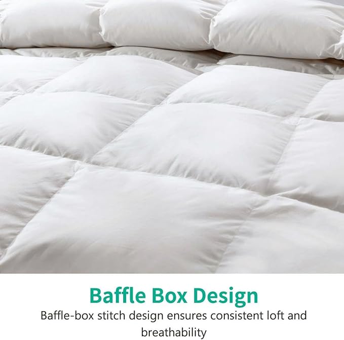 APSMILE Lightweight Down Feather Fibers Comforter Oversized Queen, Cooling Duvet Insert for Warm Weather -100% Organic Cotton, High Fill Power Down Fibers Quilt Thin Summer Duvet (Ivory White, 98x98)