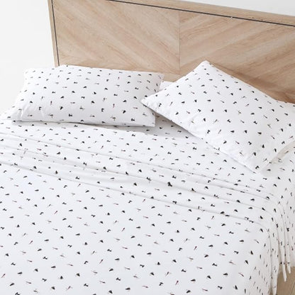 Eddie Bauer - Twin XL Sheet Set, Cotton Percale Bed Sheets, Crisp & Cool, Ideal Dorm Essentials (Fishing Flies White, Twin XL)