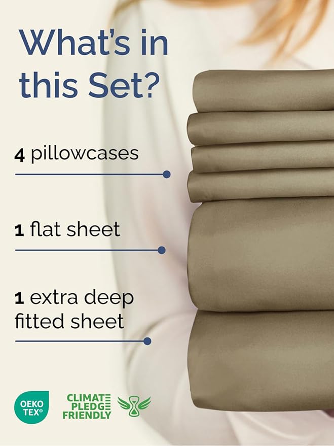 Extra Deep Queen Sheet Set - 6 Piece Breathable and Cooling Sheets - Hotel Luxury Bedding for Women, Men, Kids & Teens - Easy & Secure Fit - Soft, Wrinkle Free and Comfy - Extra Deep Pockets - Khaki