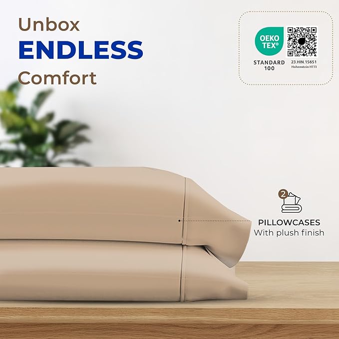 Thread Spread 100% Egyptian Cotton King Size Pillow Cases Set of 2 - Luxury 1000 Series Paradise Collection Pillow Cases King Size (Taupe), Soft Cooling Hotel Egyptian Cotton Pillowcases