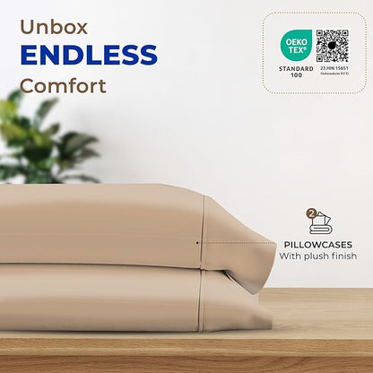 Thread Spread 100% Egyptian Cotton King Size Pillow Cases Set of 2 - Luxury 1000 Series Paradise Collection Pillow Cases King Size (Taupe), Soft Cooling Hotel Egyptian Cotton Pillowcases