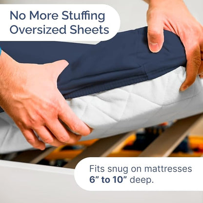 Cot Sheet Set 30” x 75” – 4 Piece Cot Size Narrow Twin Mattress Sheets – Ideal for Camper Bunk, RVs, Bunks, Day Care & Camping - Fits 6” to 10” Mattress, Ultra-Soft, Breathable & Cooling - Navy Blue