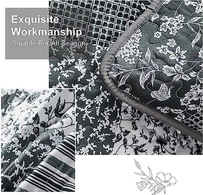 Mybedsoul Quilt California King Size, Patchwork Bedding Set, Black Grey