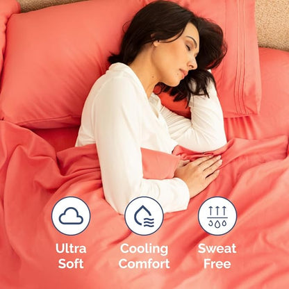 Full XL Bed Sheet - 4 Piece Full XL Bed Sheets Set - Soft, Breathable & Cooling - Hotel Luxury Bedding for Women, Men, Kids, Teens, Boys & Girls - Deep Pockets, Comfy, Fade and Wrinkle Free - Coral