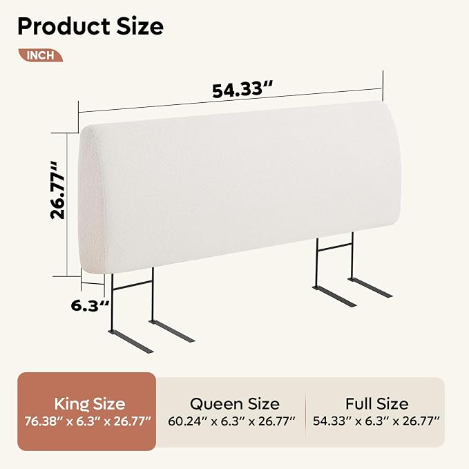 4.7" Upholstered Headboard for King Size Bed, Height Adjustable and Ergonomic Headboard, Easy Assemble, Sturdy and Durable, Teddy Velvet, Beige