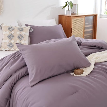 ROSGONIA Oversized King Comforter 120x120, 3pcs Super King Comforter (1 Dusty Purple Comforter & 2 Pillowcases) Lightweight Warm Bedding Blanket