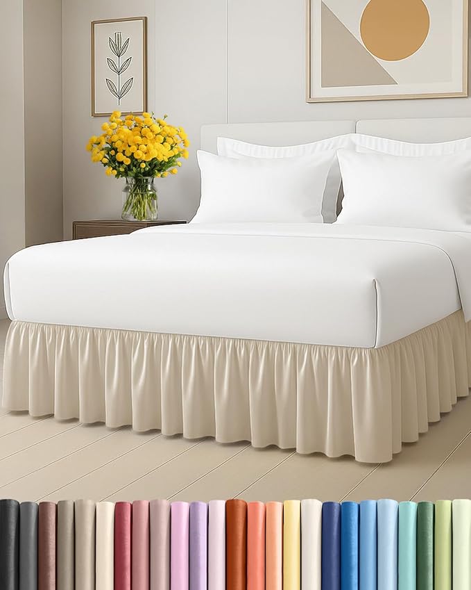 Bedskirt Full Size Ruffle - 18 inch Drop Dust Ruffle Bed Skirt with Platform - Ultra-Soft, Easy Fit, Premium Hotel Quality - Wrinkle, Fade & Shrink Resistant - for Women, Men, Kids and Teens - Wheat