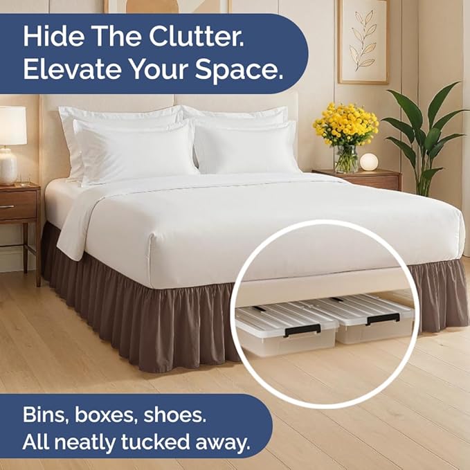Bedskirt King Size Ruffle - 18 inch Drop Dust Ruffle Bed Skirt with Platform - Ultra-Soft, Easy Fit, Premium Hotel Quality - Wrinkle, Fade & Shrink Resistant - for Women, Men, Kids and Teens - Brown