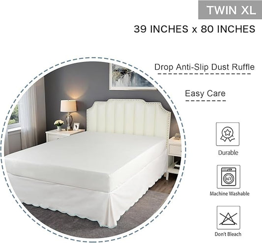 HIG Off-White Chic Twin XL Bed Skirt - Easy Fit Scallop Edge Pleated Bedskirts, 14 Inch Drop Anti-Slip Dust Ruffle, Thick Fabric for Enhanced Privacy, Pre-Washed for Long-Lasting Use(N60022)