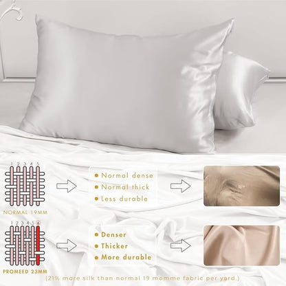 PROMEED 100% Mulberry Silk Pillowcase King for Hair and Skin with Zipper, Both Sides 23 Momme Pure Silk Pillow Case, Grade 6A+ Silk (King 20"x36", Light Grey)