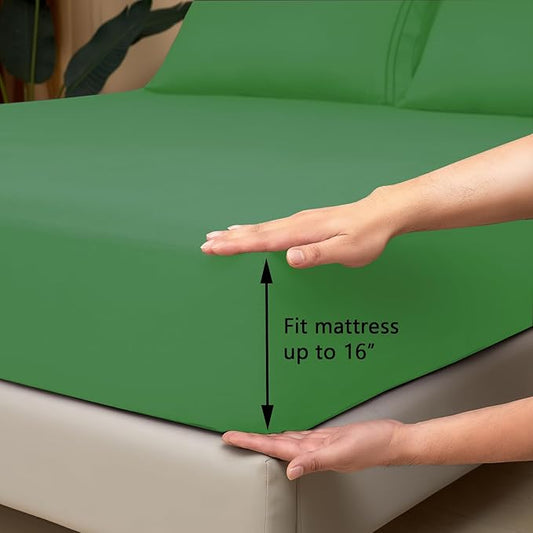 Mejoroom Twin Sheet Set - Hotel Collection Twin Sheets - Bedding Sheets & Pillowcases with Deep Pocket Fitted Sheet, Breathable, Wrinkle & Fade Resistant - 3 Piece(Calla Green)