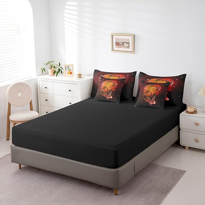 Erosebridal Gothic Dragon Dream Catchers Bed in a Bag Queen Comforter Set 7 Piece,Orange Galaxy Bohemian Feather Bedding Sets Antique Animal Pterosaur Sheet Set with Comforter