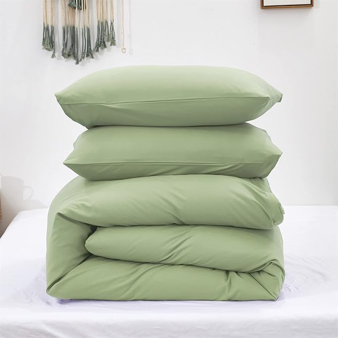 KAREVER Sage Comforter Set Full Green Bedding Set Women Bed Comforter Set Breathable Blanket Teens Light Sage Green Lightweight Quilts Set Full Size