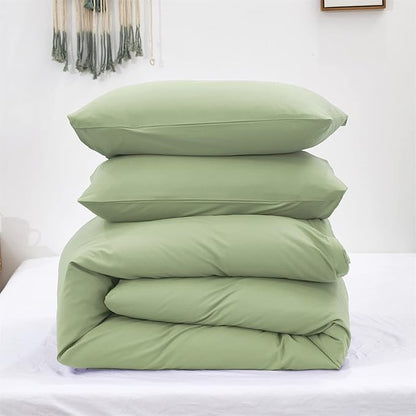 KAREVER Sage Comforter Set Full Green Bedding Set Women Bed Comforter Set Breathable Blanket Teens Light Sage Green Lightweight Quilts Set Full Size