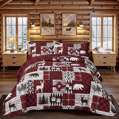 Tritard 3 Piece Christmas Quilt Sets California King Size Bedding Set, Red