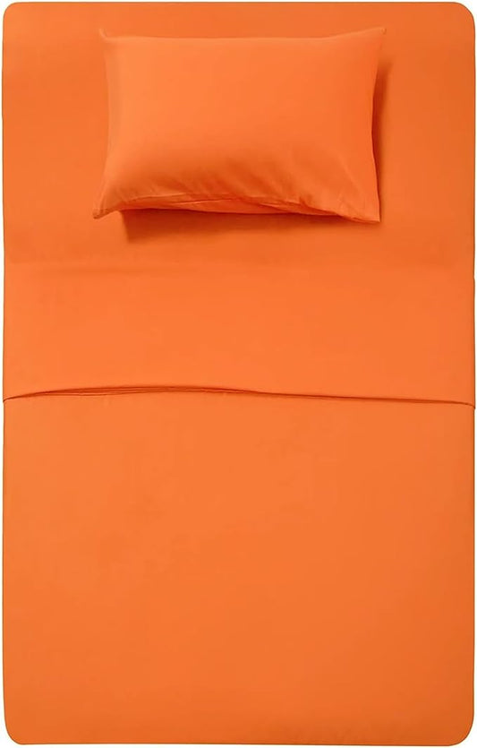 Best Season Bed Sheets Set Extra Soft - 1 Flat Sheet,1 Fitted Sheet and 1 Pillow Cases,Luxury Bedding Set,Deep Pockets,Wrinkle,Fade Resistant - Hypoallergenic- 3 Piece (Twin,Orange)