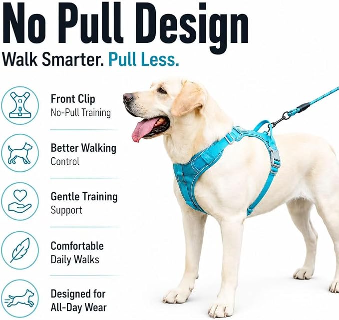 No Pull Dog Harness with Built-in Hidden AirTag & GPS Tracker Holder, Reflective Adjustable Escape-Proof Vest Harness for Small & Medium Dogs (Blue, L)