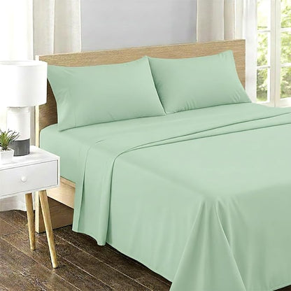 Feather & Stitch 500 TC King Size 4pc Damask Bed Sheet Set, 100% Soft Cotton Breathable Bedsheets, 18" Deep Pockets Sateen Weave Striped Bedding Mattress Resort Hotel Luxury Decor - (Soft Sage)
