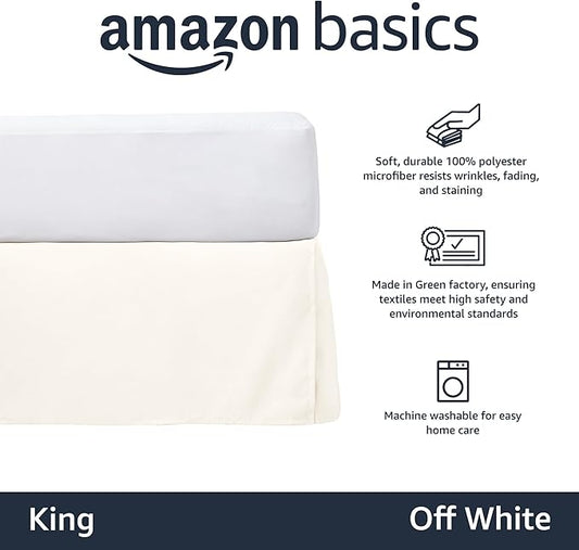 Amazon Basics Lightweight Pleated Soft Machine Washable Bed Skirt, King Size, Off White, 16-Inch Drop
