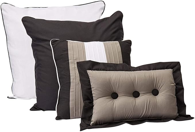 Chezmoi Collection Loft 8-Piece Luxury Striped Comforter Set (King, Black/Gray/White)