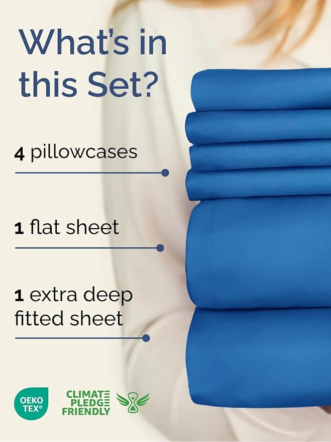 Extra Deep Queen Sheet Set - 6 Piece Breathable and Cooling Sheets - Hotel Luxury Bedding for Women, Men, Kids & Teens - Easy Secure Fit - Soft, Wrinkle Free & Comfy - Extra Deep Pockets - Royal Blue