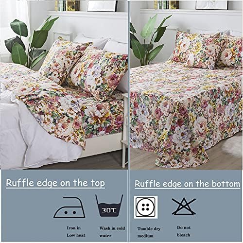 FADFAY Vintage Floral Sheet Set Full 4 Pcs 100% Cotton Soft Shabby French Country Style Garden Flower Bed Sheet Girls Cottagecore Bedding Elegant Peony Printed Deep Pocket Sheet 17.5 inch
